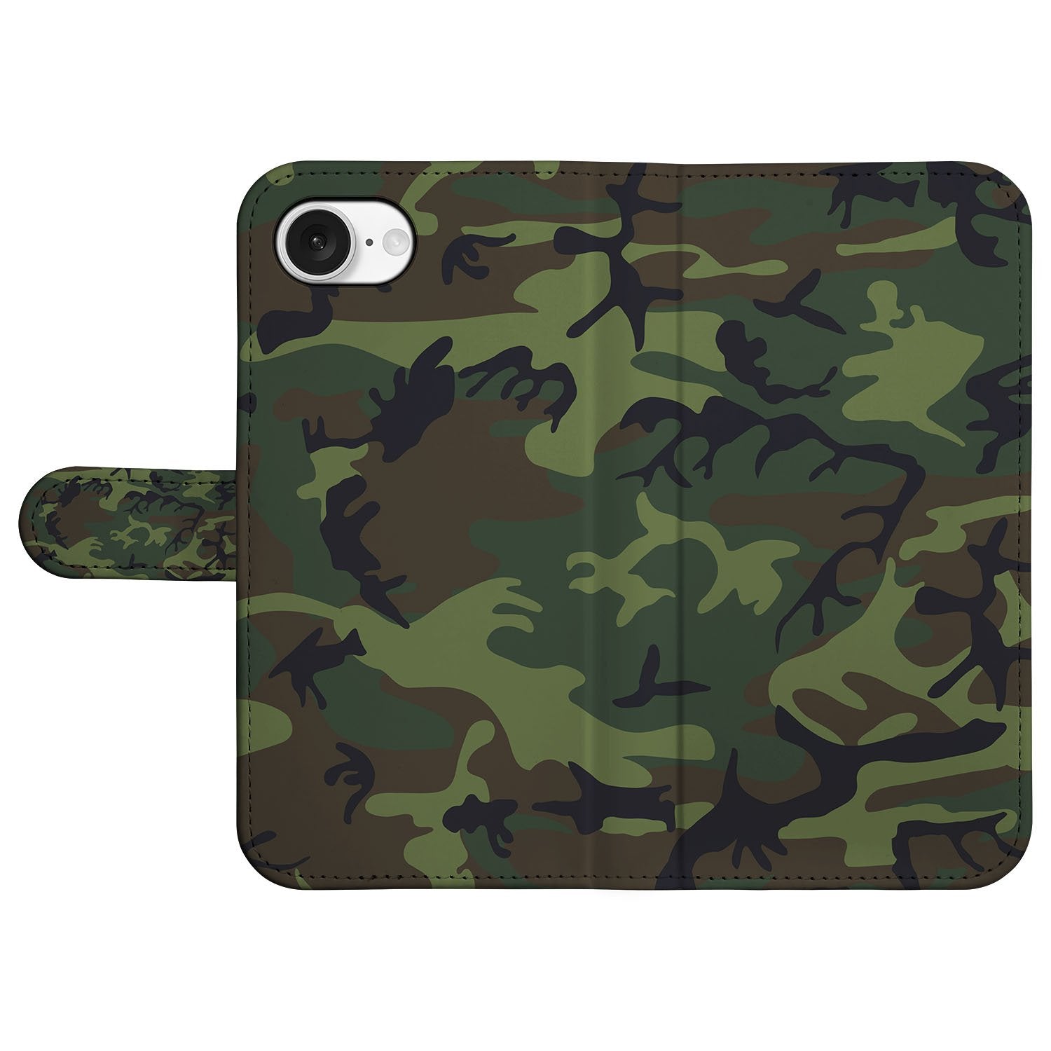 iPhone 16e Telefoon Hoesje Army Dark boekhoesje camouflage design aanzicht