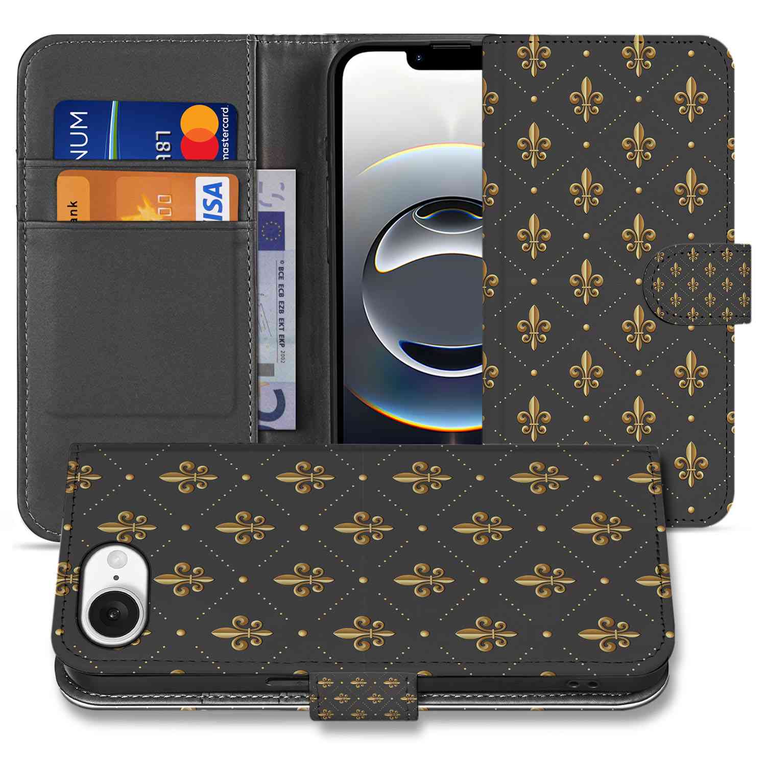 iPhone 16e Telefoon Hoesje Franse Lelie bookcase design Franse lelie aanzicht