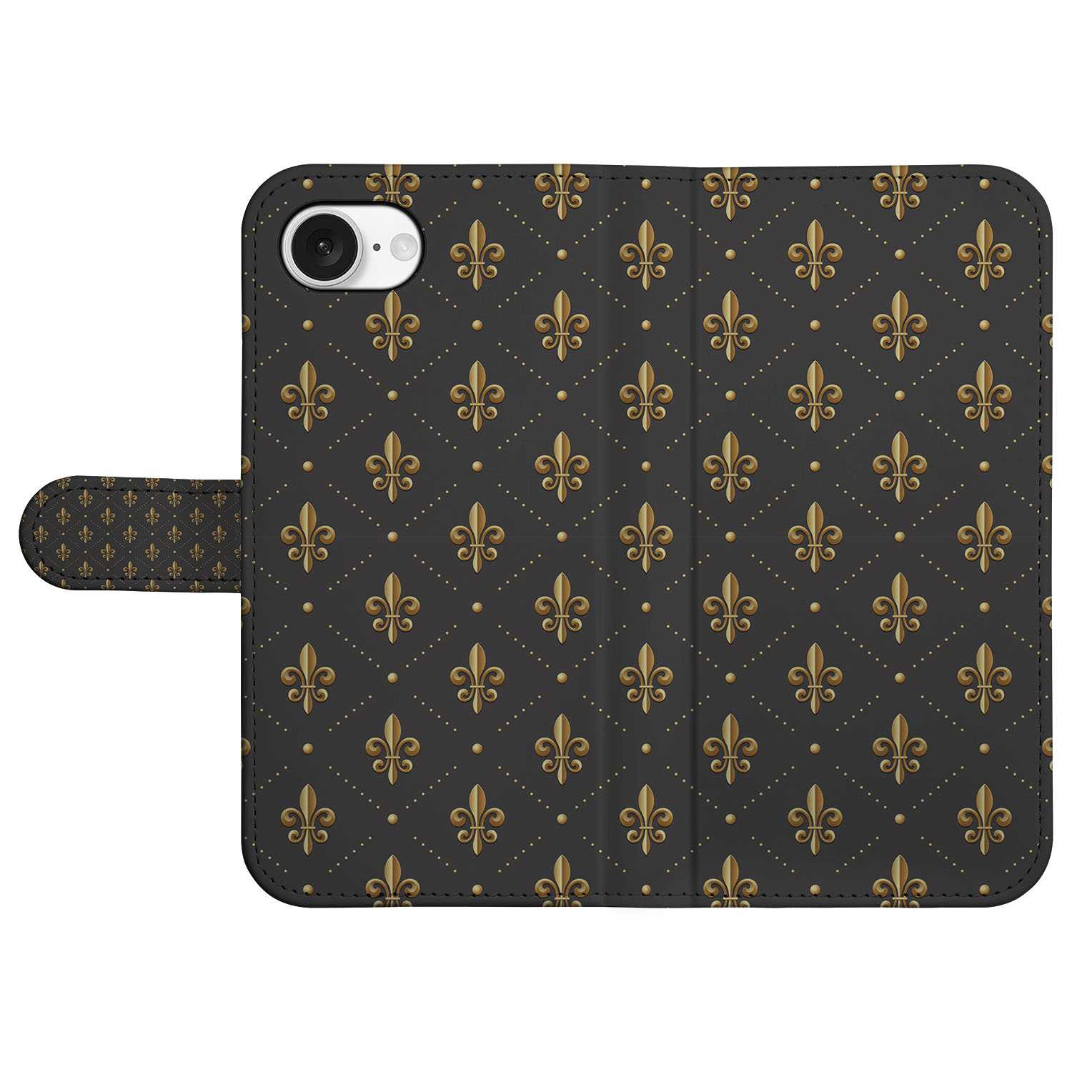 iPhone 16e Telefoon Hoesje Franse Lelie bookcase design Franse lelie aanzicht