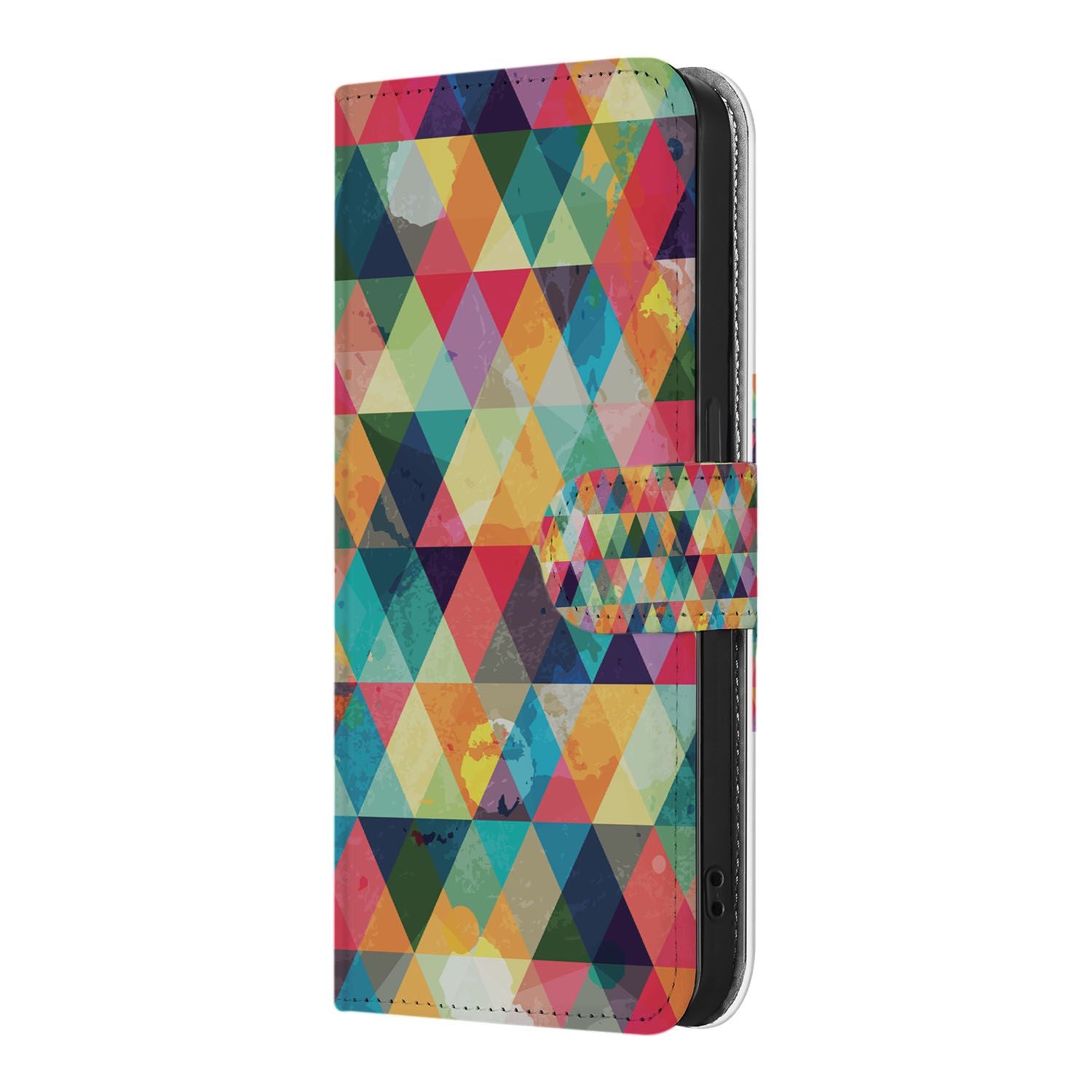 iPhone 16e Telefoon Hoesje Geruit kleurrijk design bookcase zijkant
