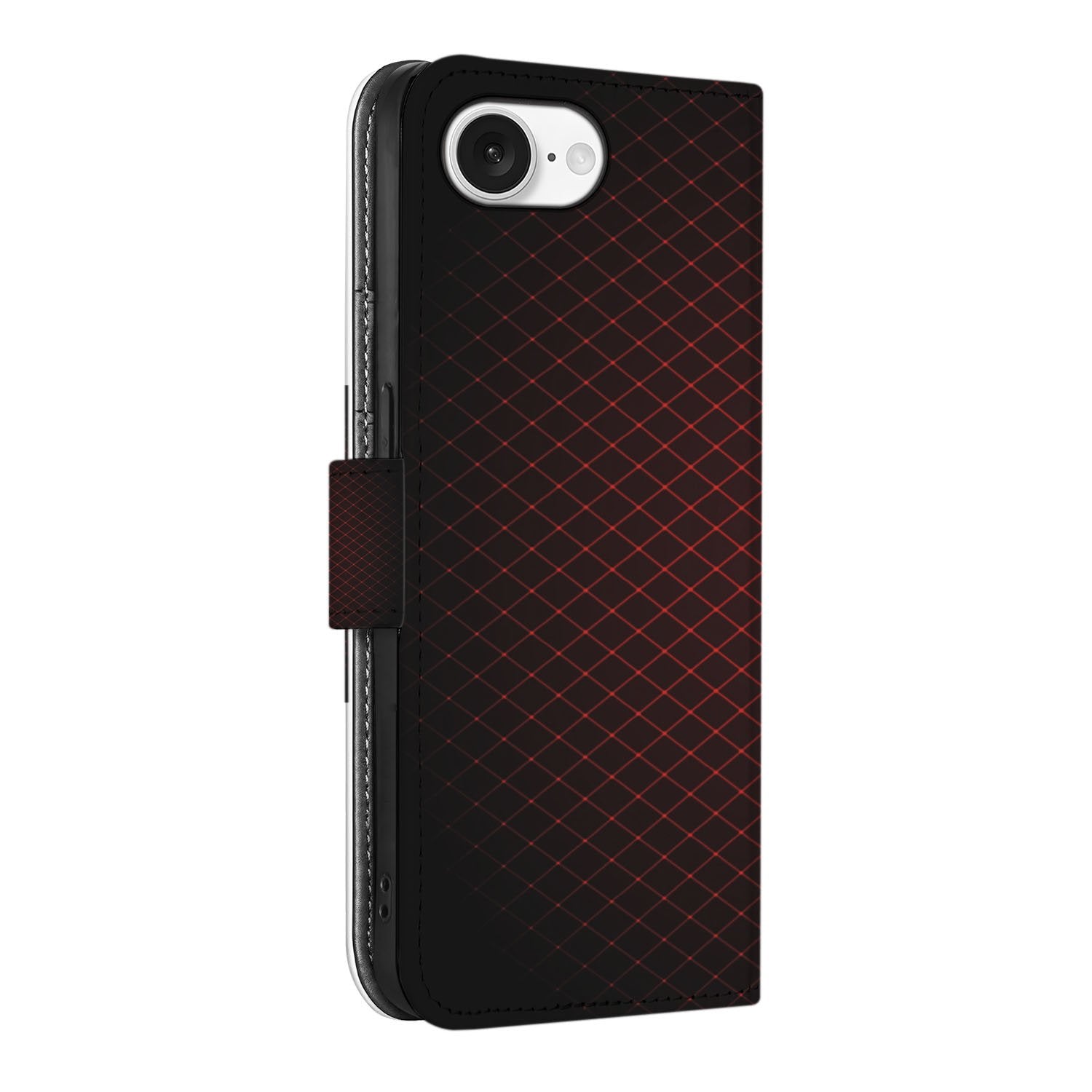 iPhone 16e Telefoon Hoesje Geruit Rood hoesje minimalistisch zwart rood aanzicht