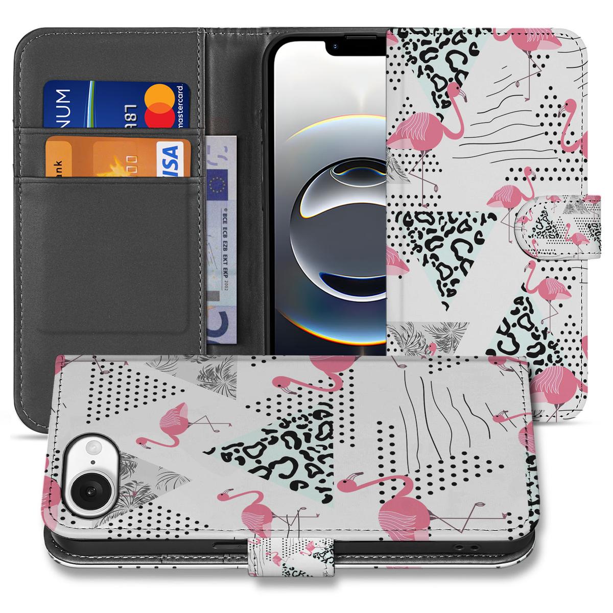 iPhone 16e Telefoonhoesje met Pasjes Flamingo Triangle design flamingo driehoek aanzicht