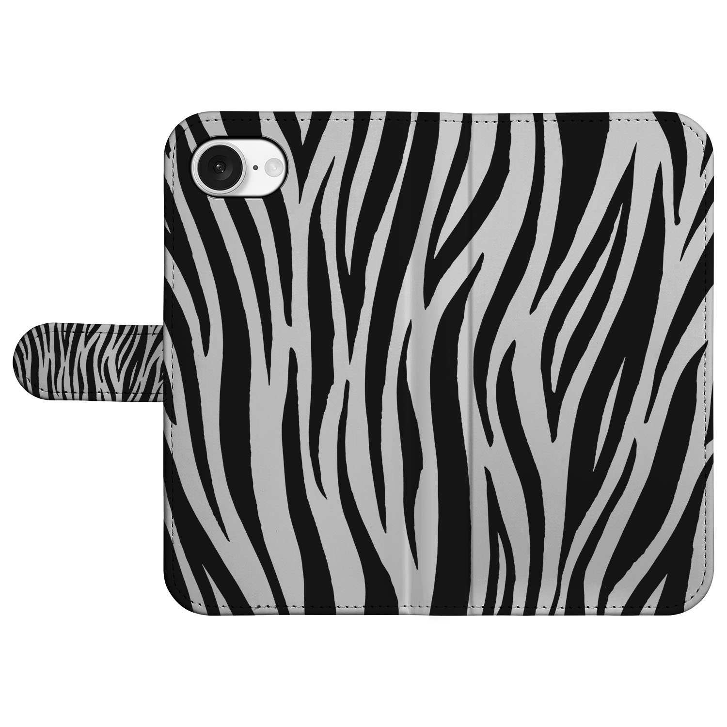 iPhone 16e Telefoonhoesje met Pasjes Zebra zebraprint design achterkant