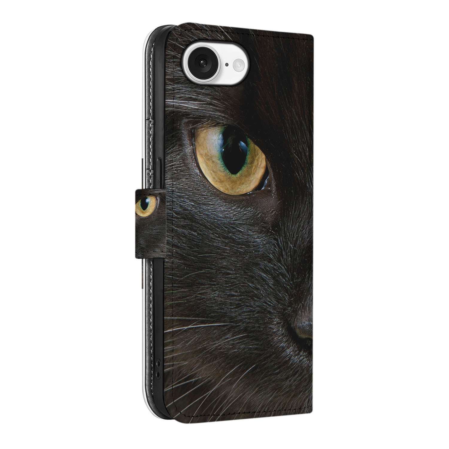 iPhone 16e Telefoonhoesje met Pasjes Zwarte Kat design zwart kat aanzicht