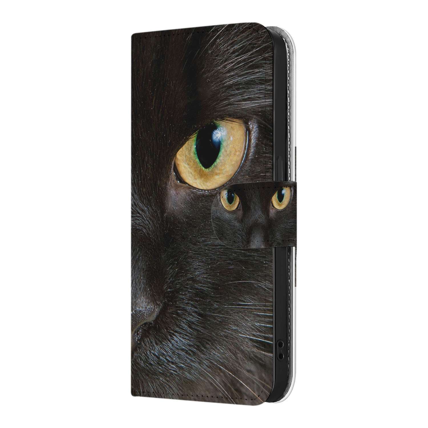 iPhone 16e Telefoonhoesje met Pasjes Zwarte Kat design zwart katten gezicht aanzicht