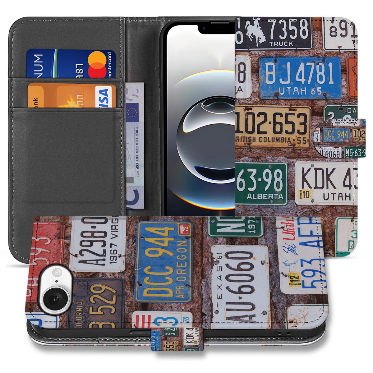 iPhone 16e Telefoonhoesje met foto Kentekenplaten boekhoesje collage aanzicht