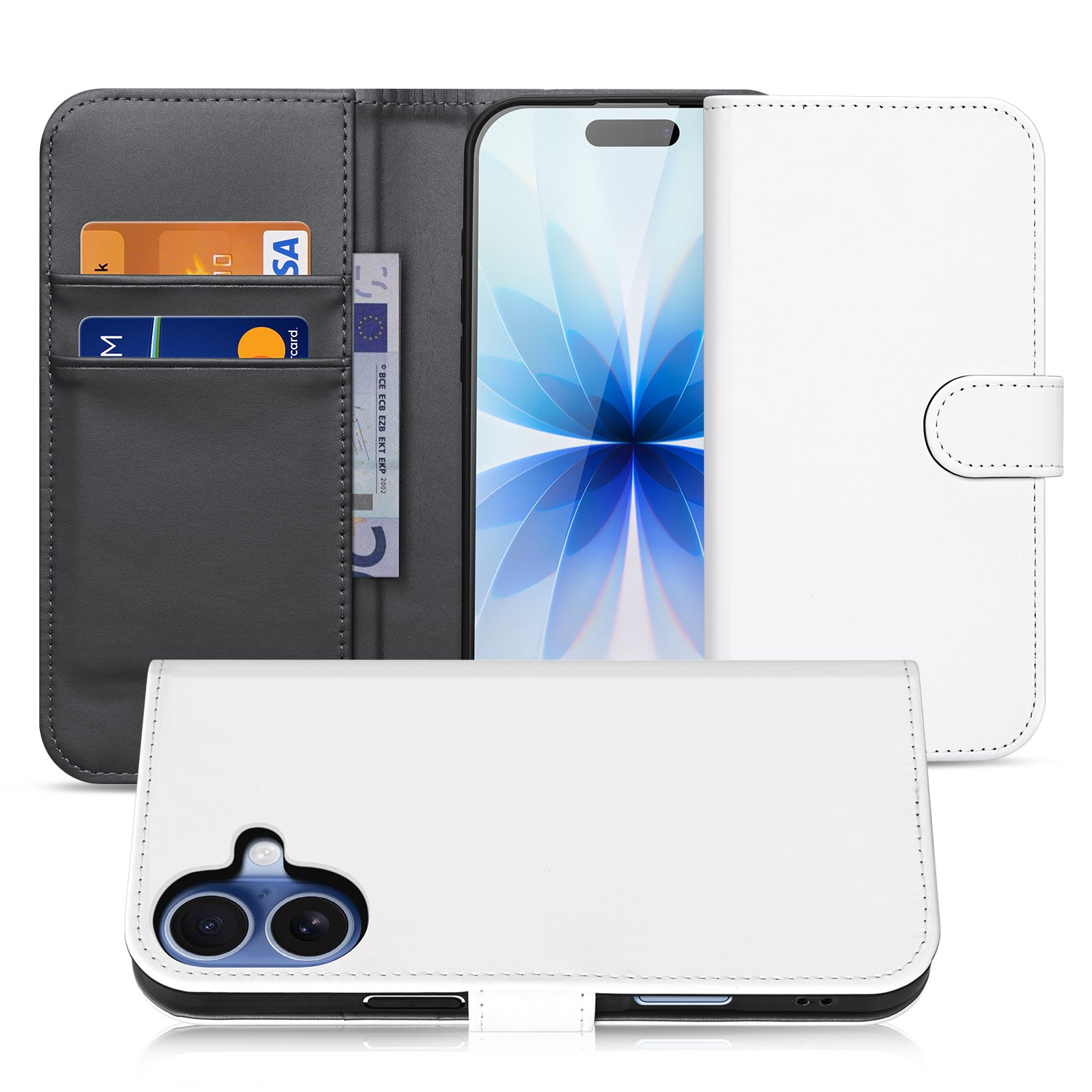 iPhone 17 Bookcase Hoesje Wit Geschikt voor Draadloos Opladen design zwart aanzicht