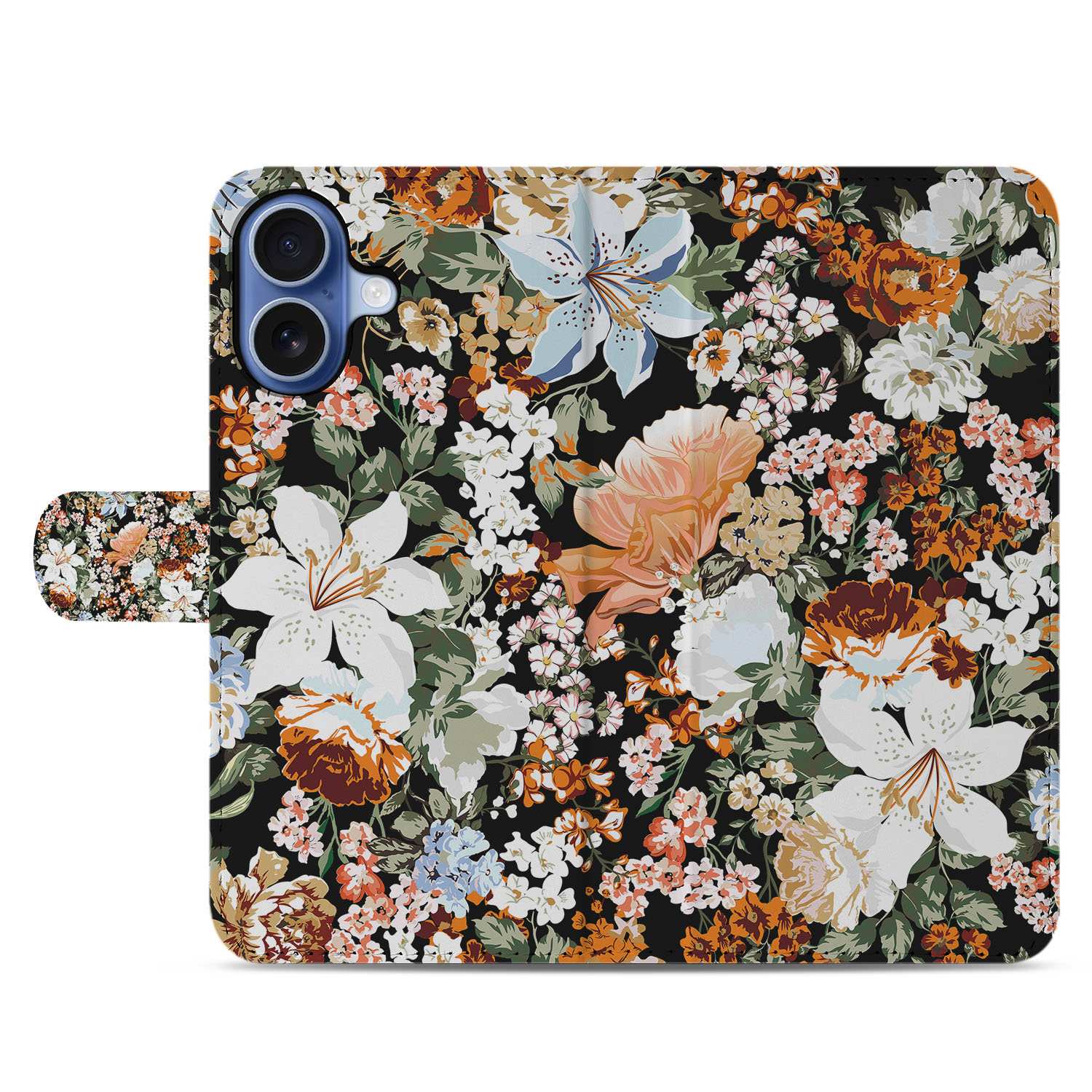 iPhone 17 Portemonnee Hoesje Dark Flowers Book Case bloemen design voorkant