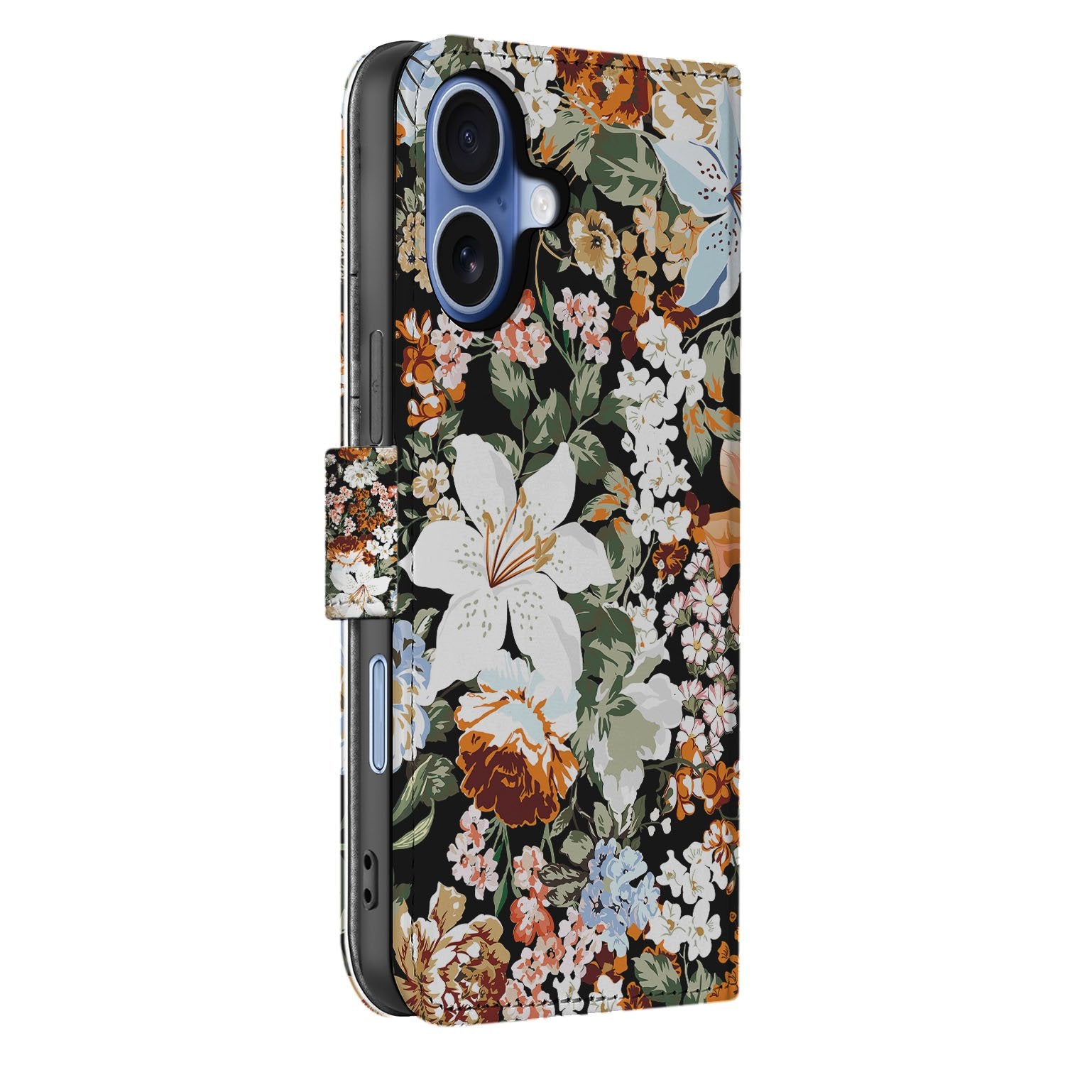 iPhone 17 Portemonnee Hoesje Dark Flowers Book Case bloemen design aanzicht