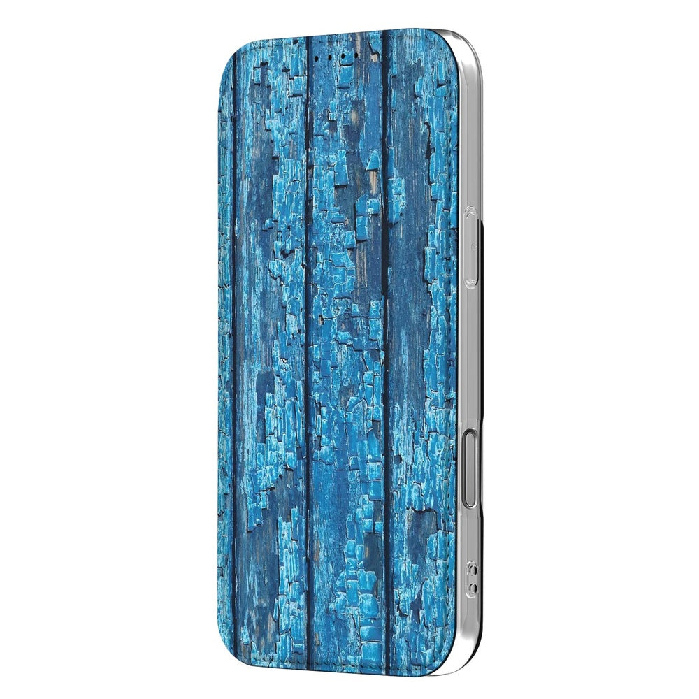 iPhone 17 Pro Book Wallet Case Wood Blue telefoon case blauw houtprint zijkant