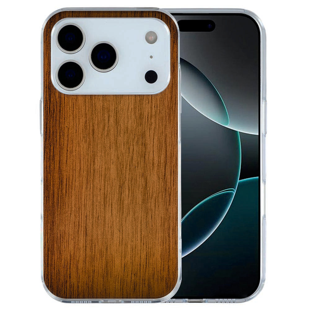 iPhone 17 Pro Max Hoesje Donker Hout – Warm TPU Cover met Donkere Houtprint Vooraanzicht.