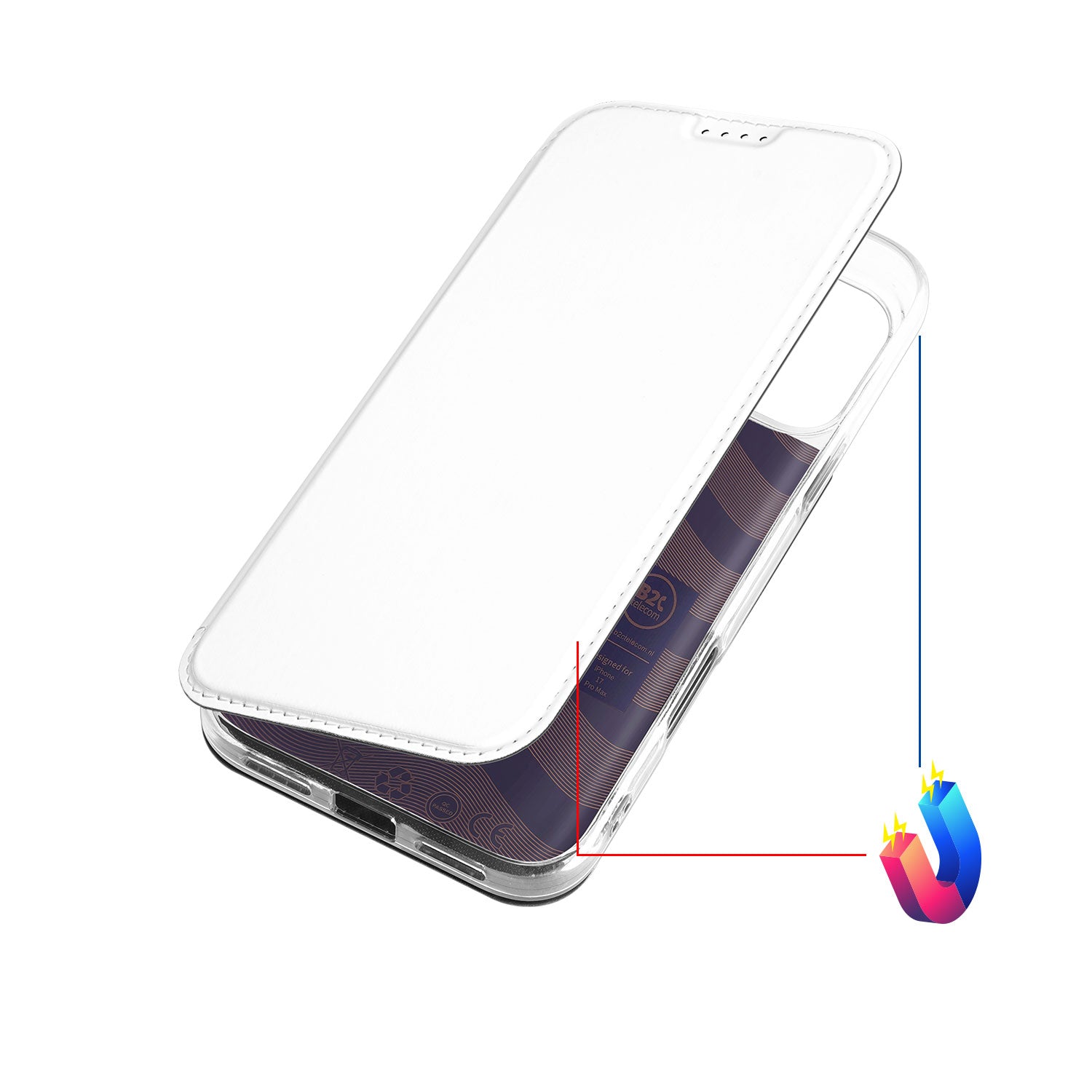 Apple iPhone 17 Pro Max Stand Case Hoesje Wit met Magneetsluiting design naam aanzicht