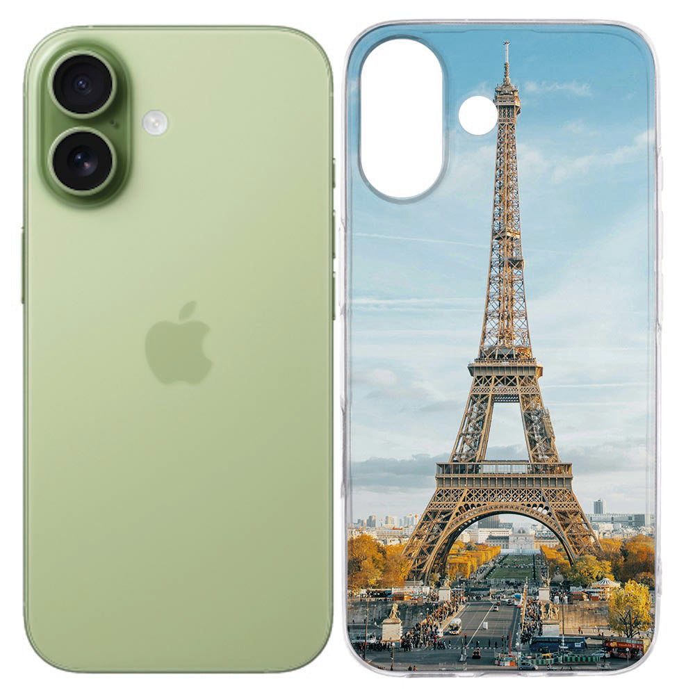 iPhone 17 TPU Hoesje Ontwerpen met Foto met afbeelding van de Eiffeltoren op een transparant hoesje.