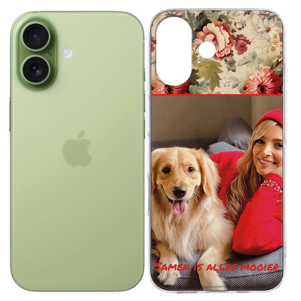 iPhone 17 TPU Hoesje Ontwerpen met Foto met een persoonlijke foto van een vrouw en een hond op een transparante achterkant