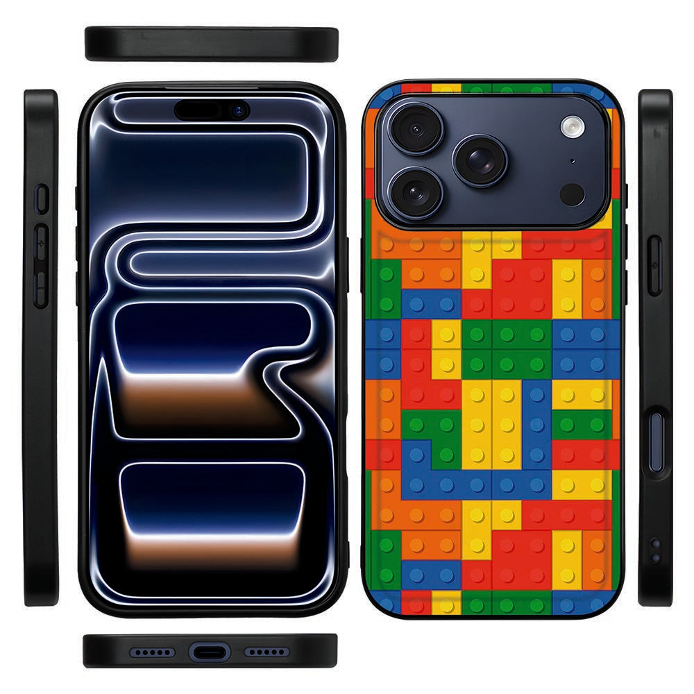 Zijaanzicht van de iPhone 18 Pro back cover Blokken met flexibele zwarte TPU-rand