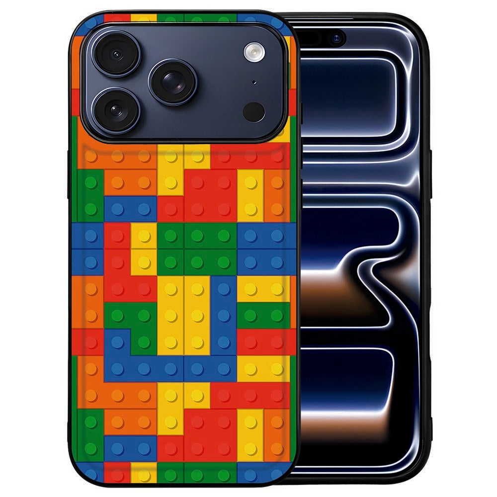 Achterkant van het iPhone 18 Pro hoesje Blokken met kleurige blokkenprint op kunstleer