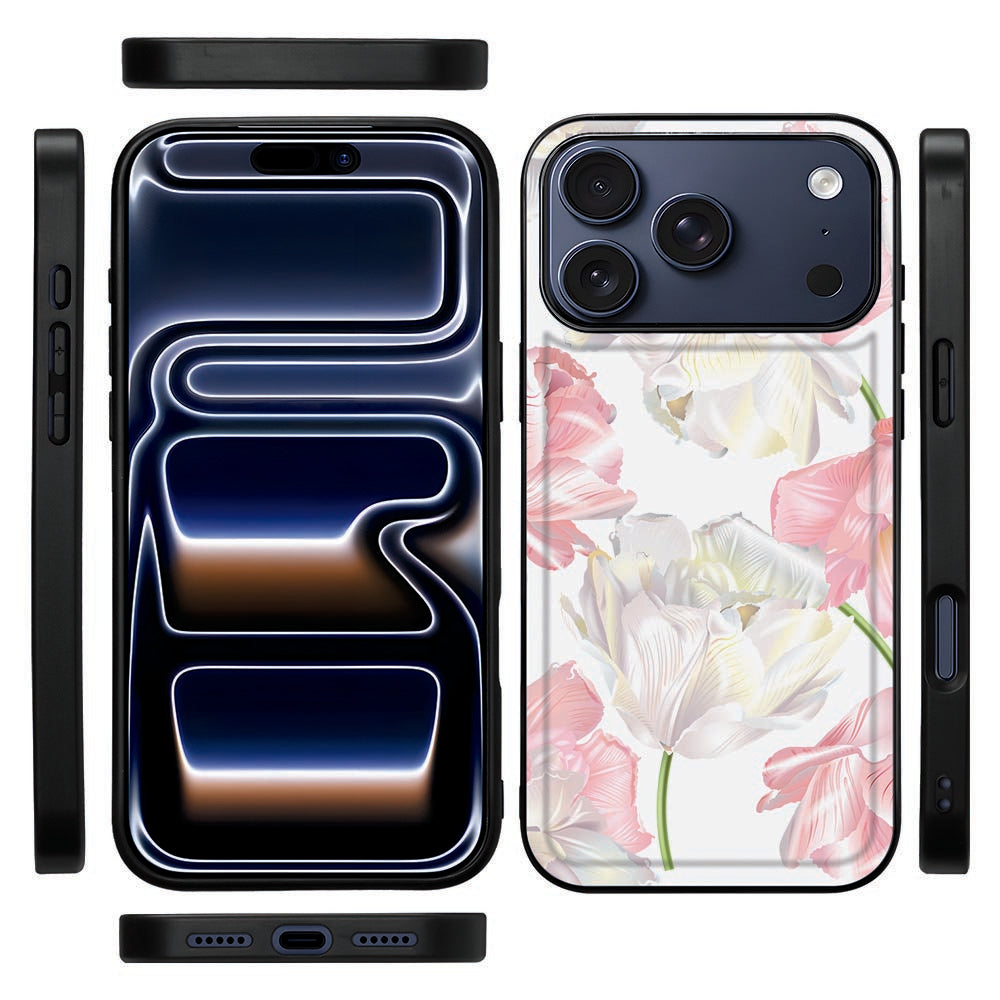 Zwarte TPU-rand van de Lovely Flowers back cover voor iPhone 18 Pro, van opzij gezien