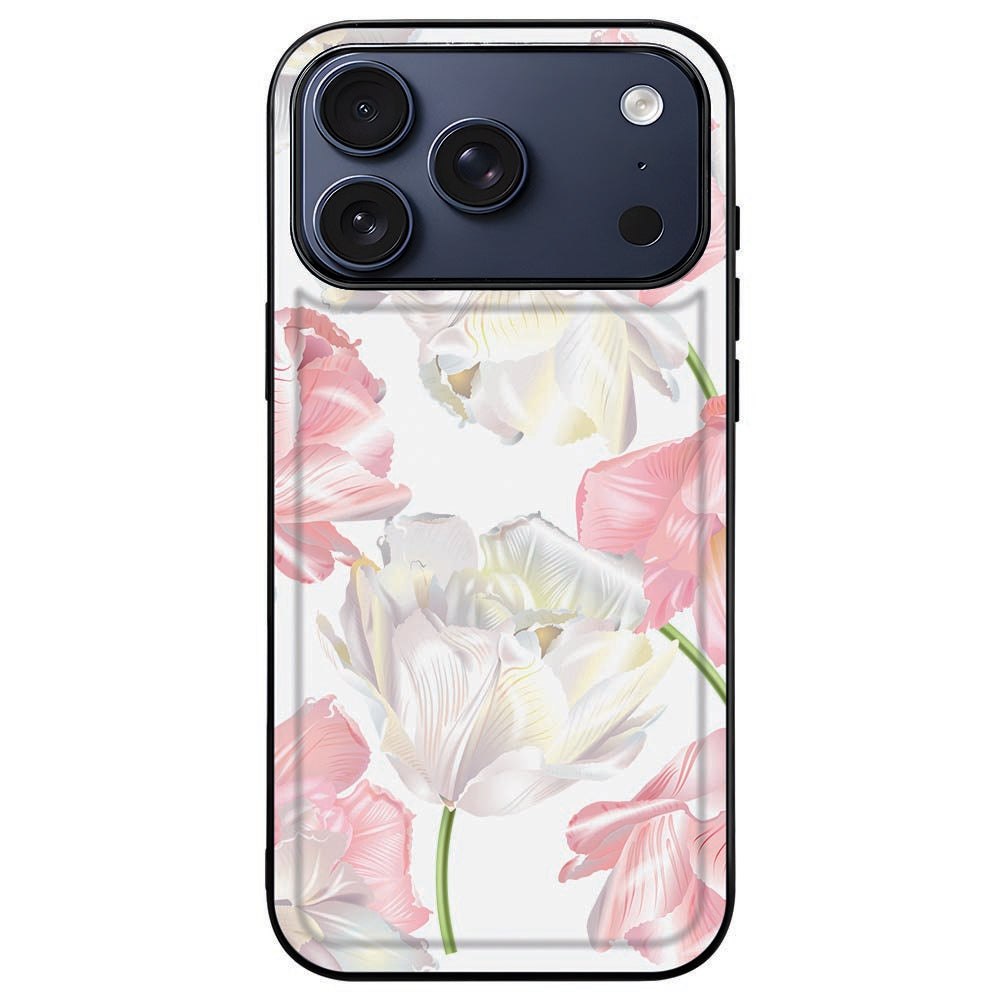 iPhone 18 Pro in het Lovely Flowers hoesje, camera-eiland omsloten door de zwarte rand