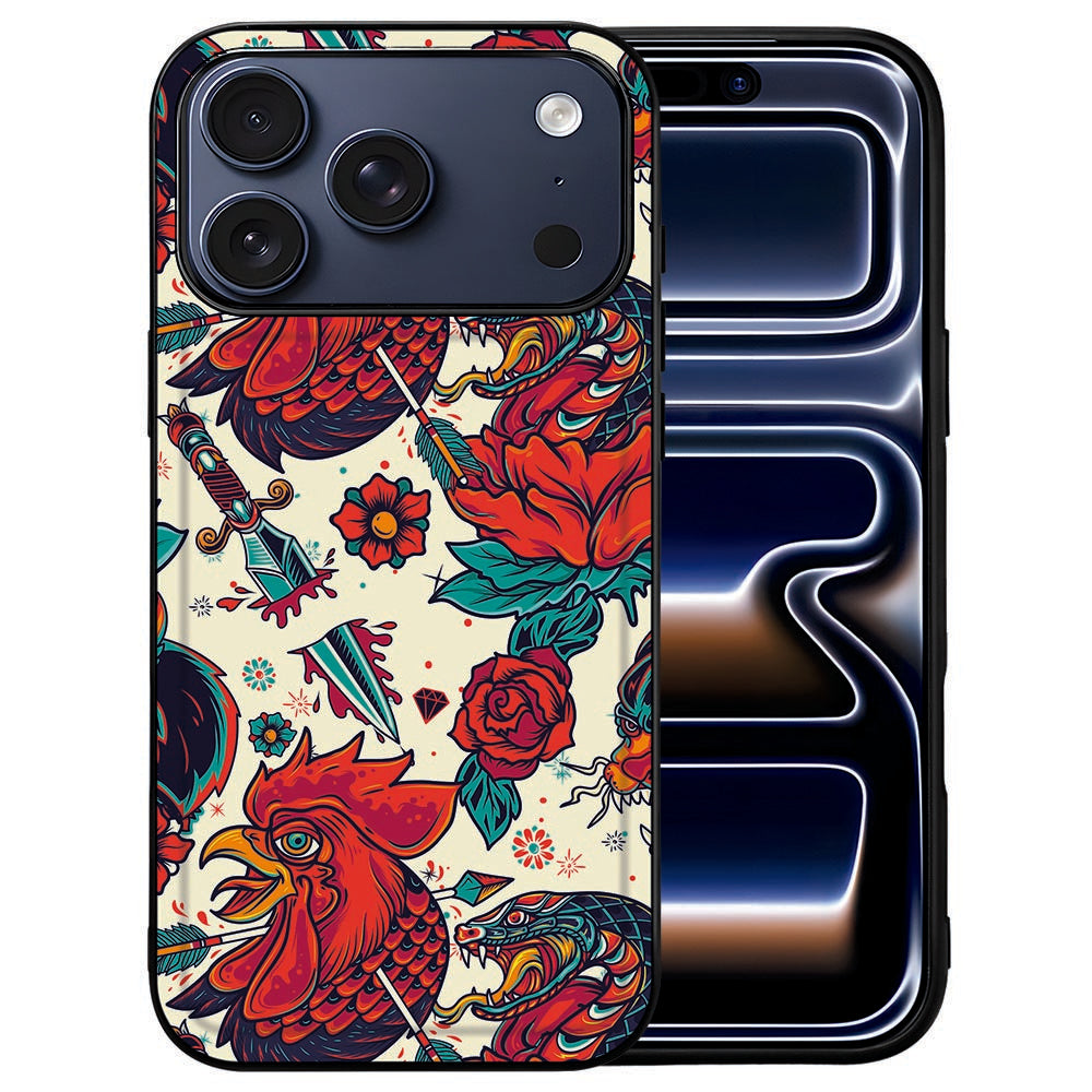 Meerkleurige retro print op de achterkant van het iPhone 18 Pro hoesje Old Skool