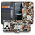 iPhone 18 Pro Bookcase hoesje Dark Flowers, open en gesloten naast elkaar met donkere bloemenprint
