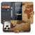 iPhone 18 Pro bookcase hoesje Wereldkaart in geel en bruin, open en dicht getoond