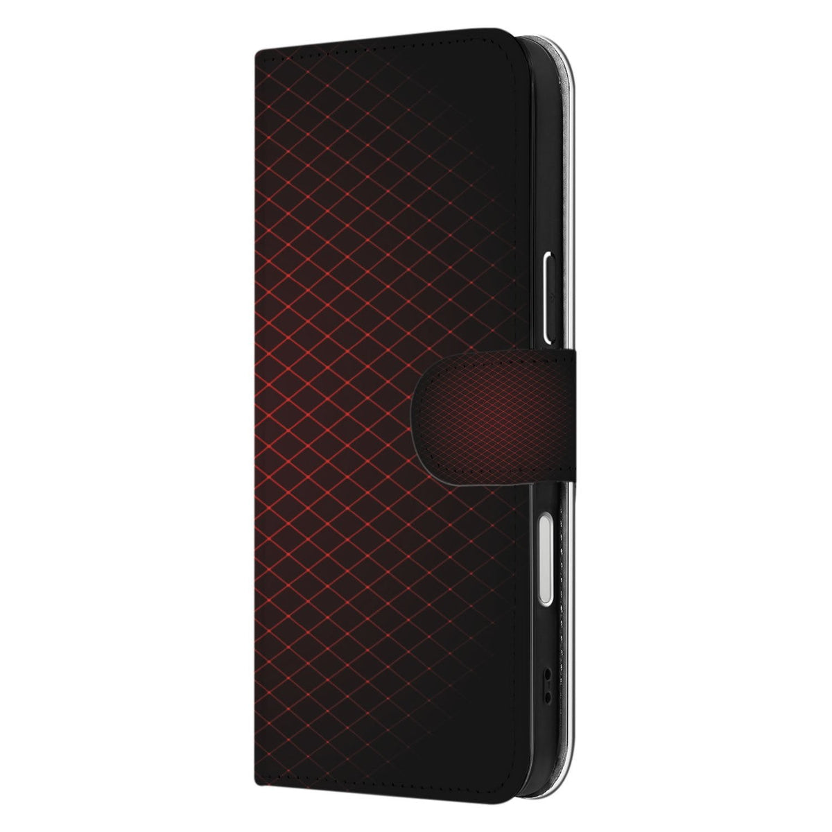 Zijkant van het Geruit Rood hoesje, gesloten om de iPhone 18 Pro Max