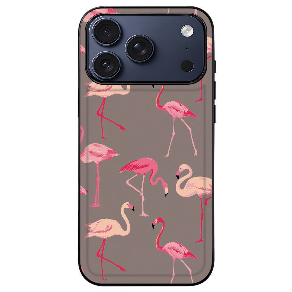 iPhone 18 Pro Max in het Flamingo hoesje, roze vogel omlijst door de zwarte rand