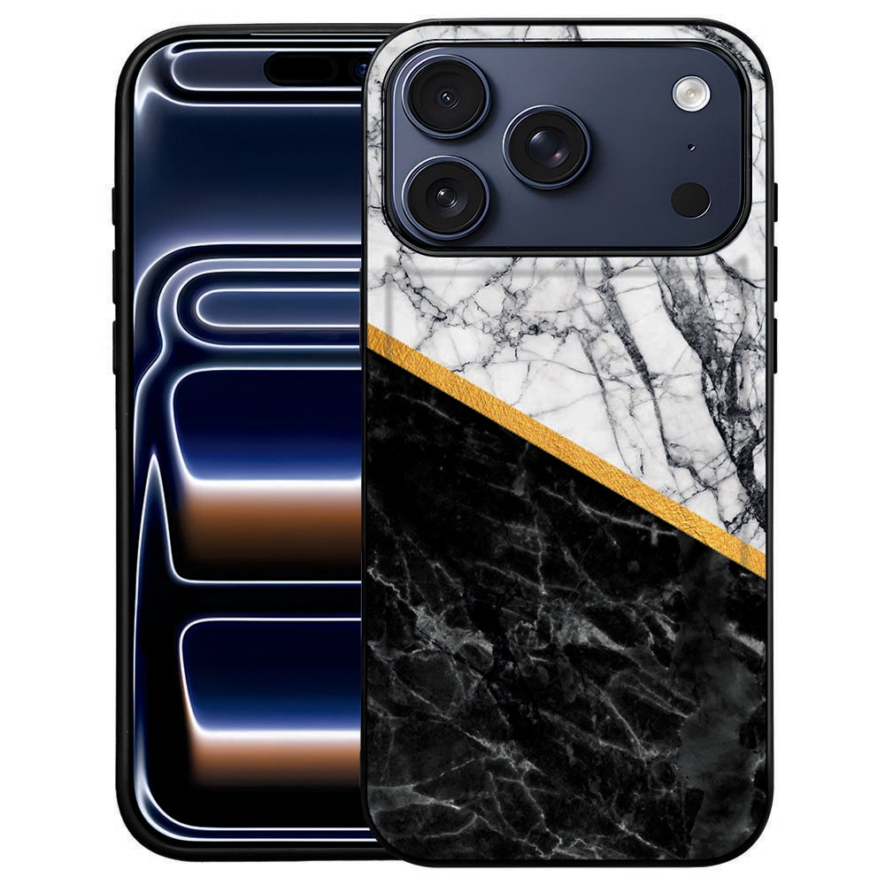 iPhone 18 Pro Max back cover Marble White Black, wit marmer met zwarte en gouden aders achterop