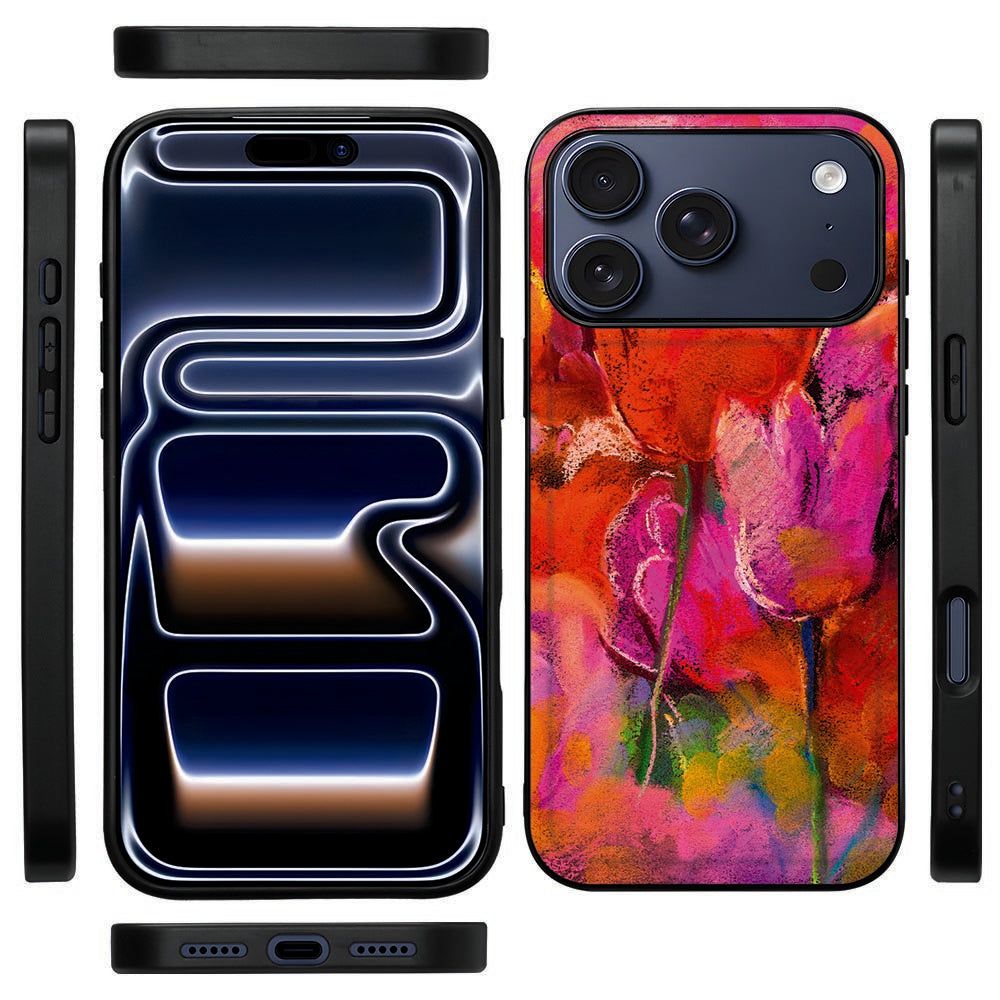 Zwarte randen van de Tulips backcover voor de iPhone 18 Pro Max, gezien vanaf de zijkant