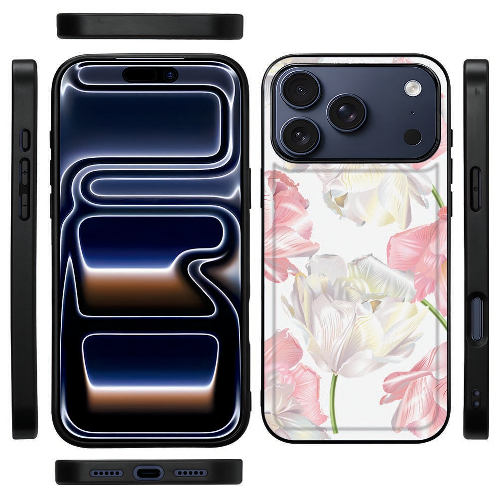 Smalle zwarte TPU-rand van het Lovely Flowers hoesje voor iPhone 18 Pro Max in zijaanzicht
