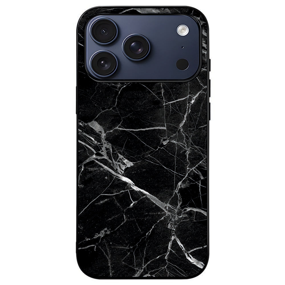 iPhone 18 Pro Max in het Marmer Zwart hoesje, marmerprint die overloopt in de zwarte rand