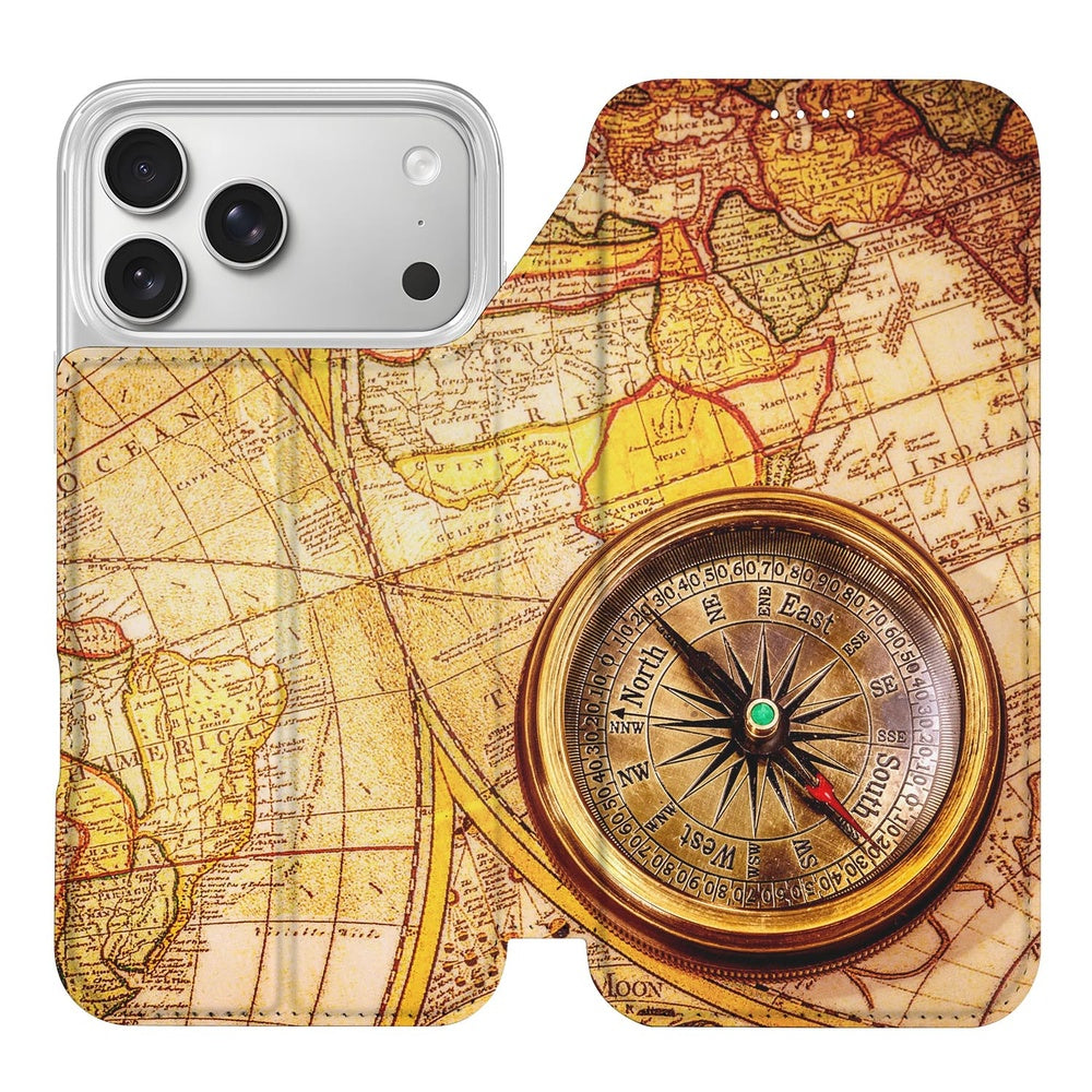 Book Wallet Case Apple iPhone 18 Pro Max Kompas ontwerp kompas wereldkaart