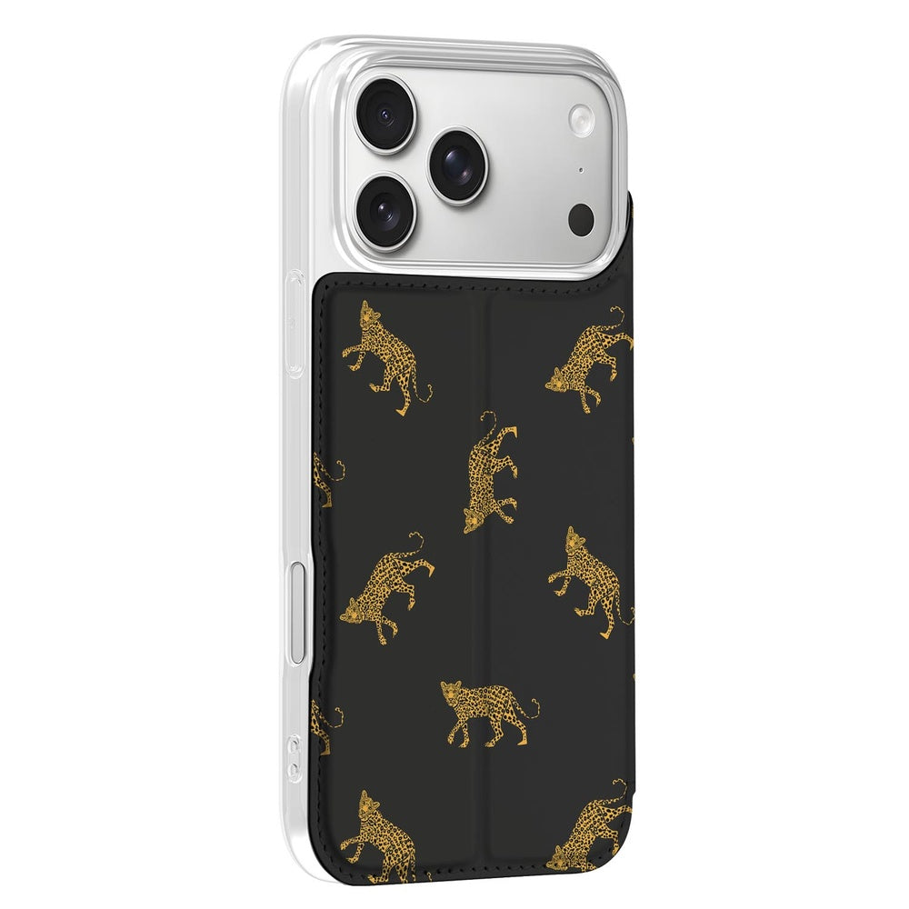 Book Case Apple iPhone 18 Pro Max Leopards design leopards zwart aanzicht