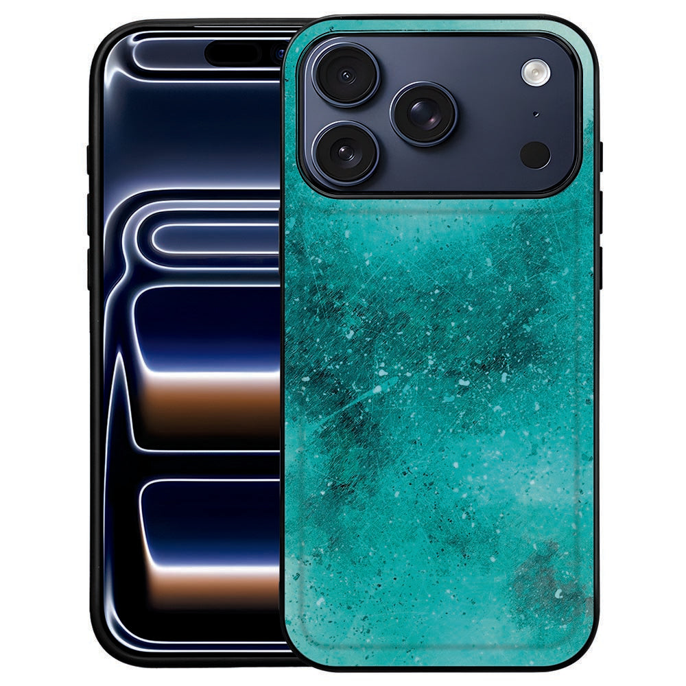 Achterkant van het Painting Blue iPhone 18 Pro Max hoesje met blauwe penseelstreken op kunstleer