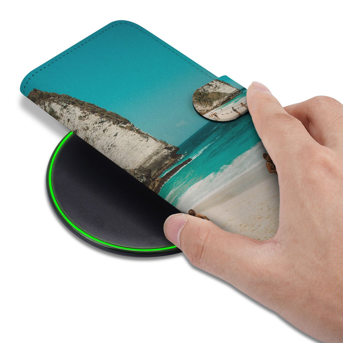 iPhone 17 Pro Max Portemonnee Hoesje ontwerpen met eigen Foto strand uitzicht hand