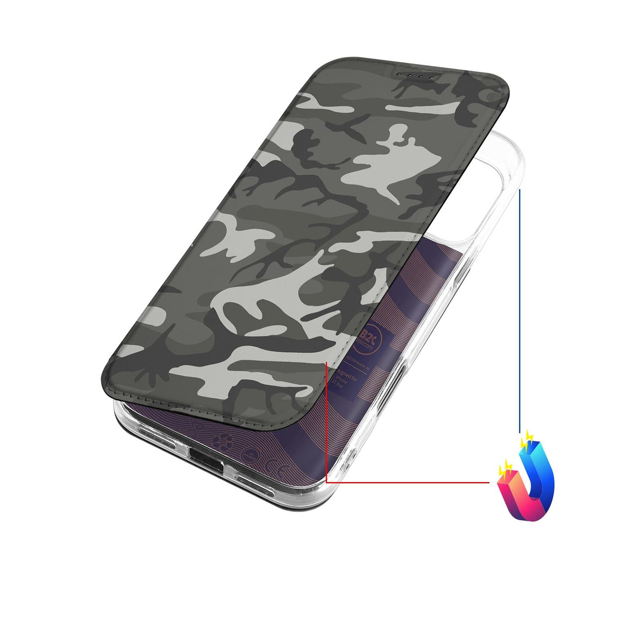 iPhone 18 Pro Book Wallet Case Army Light camouflage design bovenkant