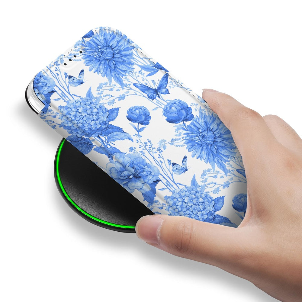 Apple iPhone 18 Pro Smart Cover Hoesje Flowers Blue bloemenpatroon aanzicht