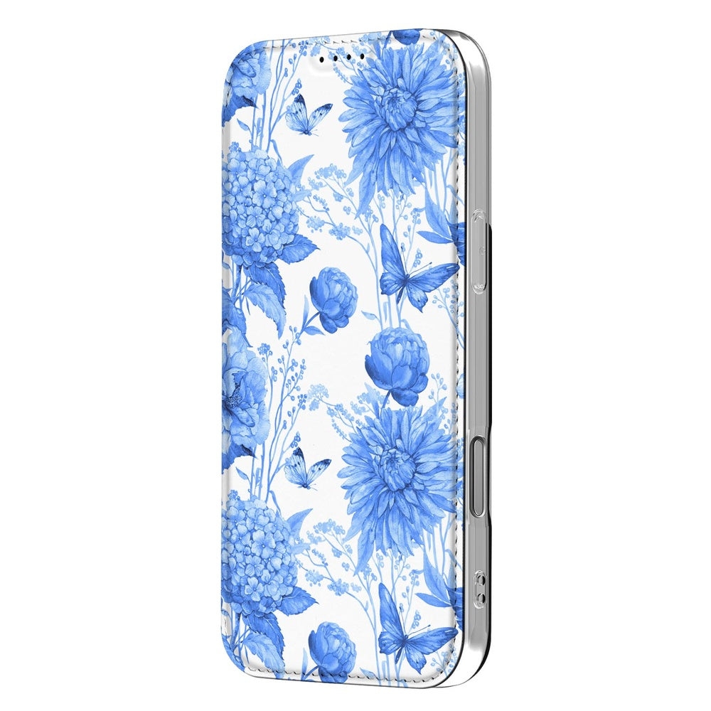 Apple iPhone 18 Pro Smart Cover Hoesje Flowers Blue bloemen blauw design aanzicht