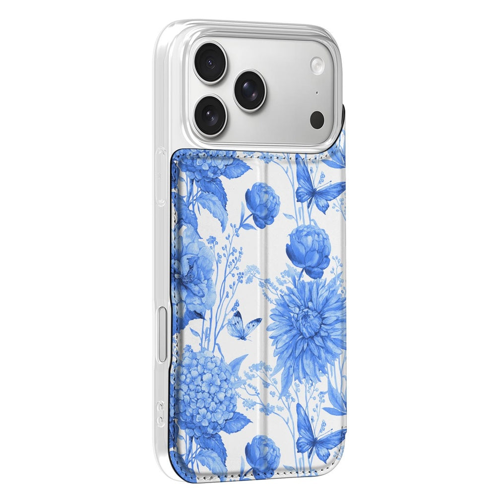 Apple iPhone 18 Pro Smart Cover Hoesje Flowers Blue bloemen blauw design zijaanzicht