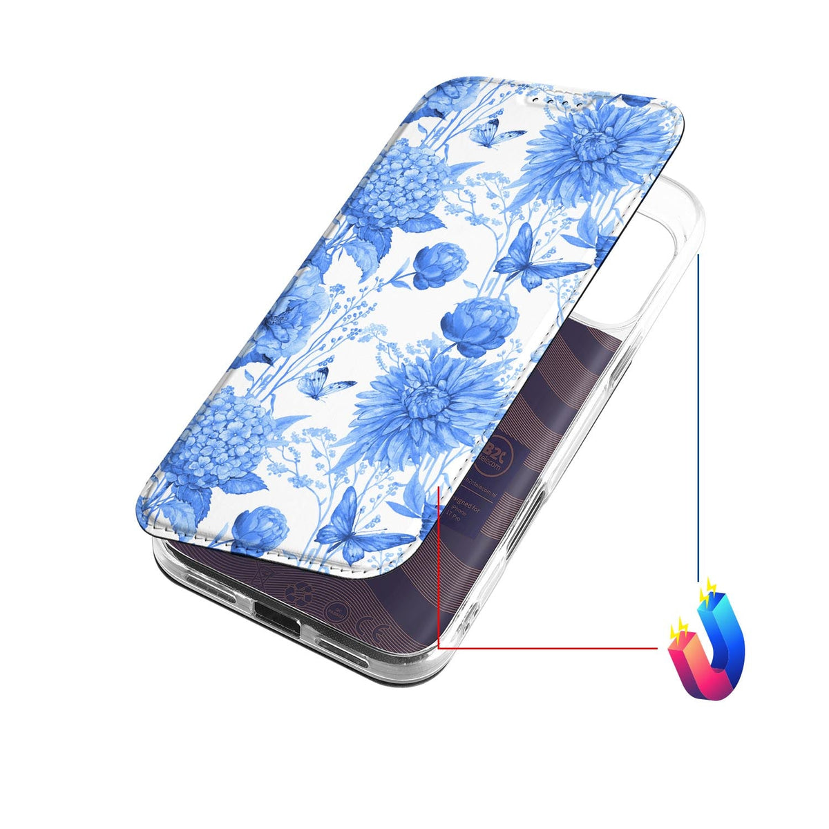 Apple iPhone 18 Pro Smart Cover Hoesje Flowers Blue bloemen blauw design bovenaanzicht