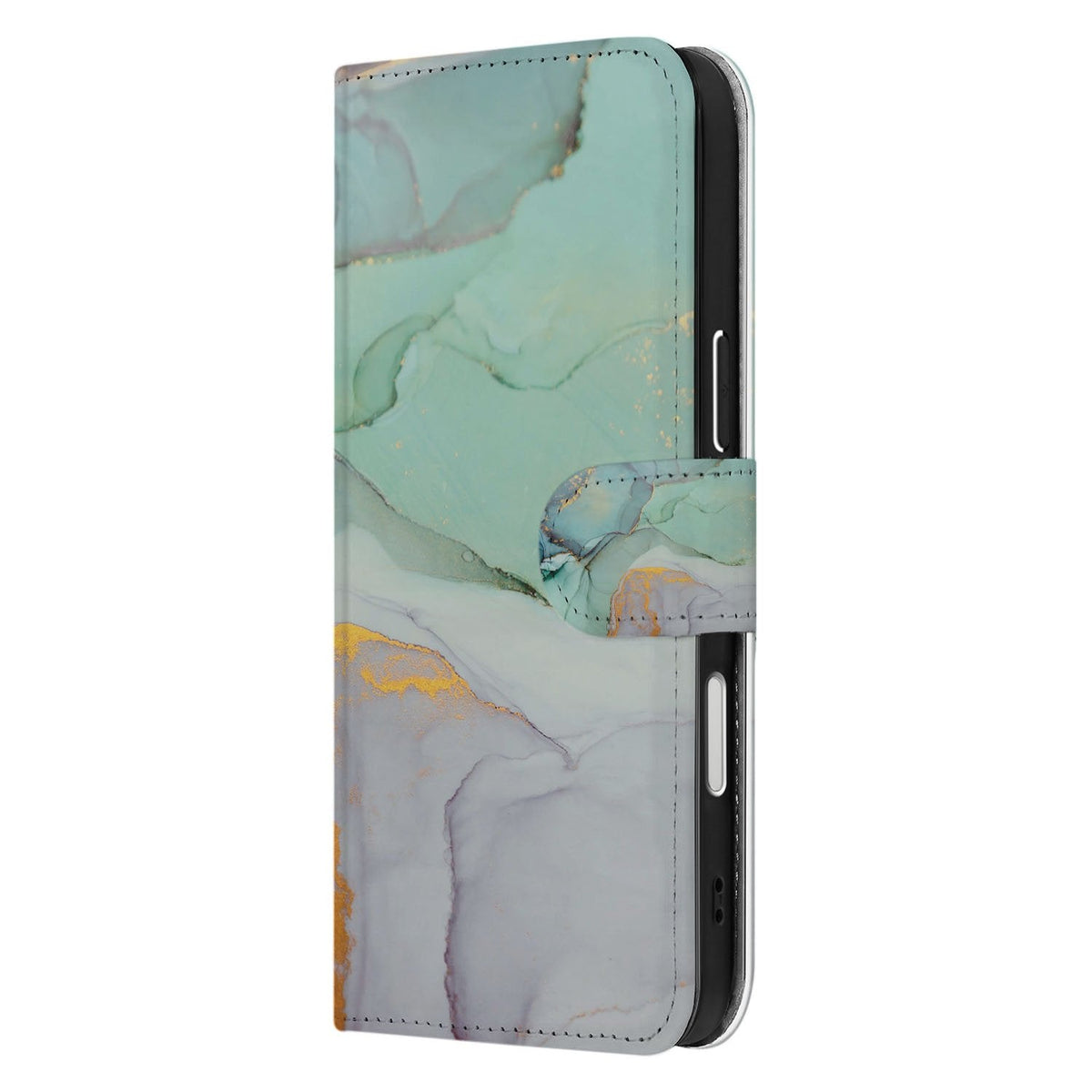 Zijkant van de iPhone 18 Pro Watercolor Mix bookcase met magnetische sluitlip
