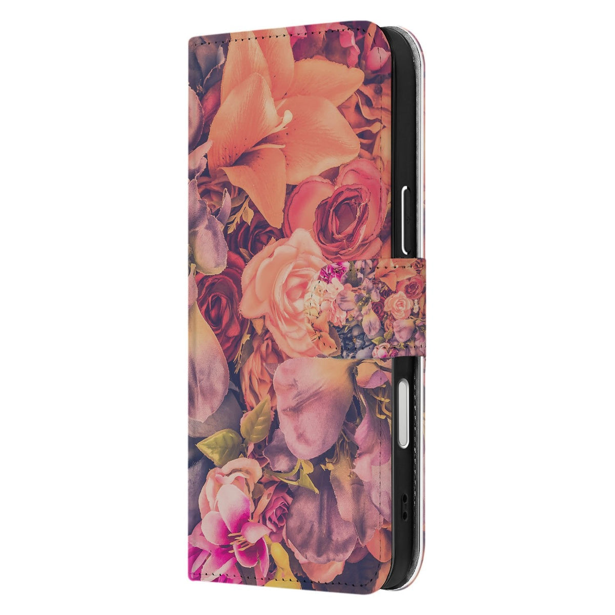 Zijkant van het Bosje Bloemen bookcase hoesje voor de iPhone 18 Pro met sluitlip
