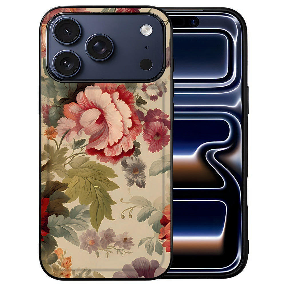 Roze bloemenprint over de hele achterkant van het iPhone 18 Pro hoesje Bloemen
