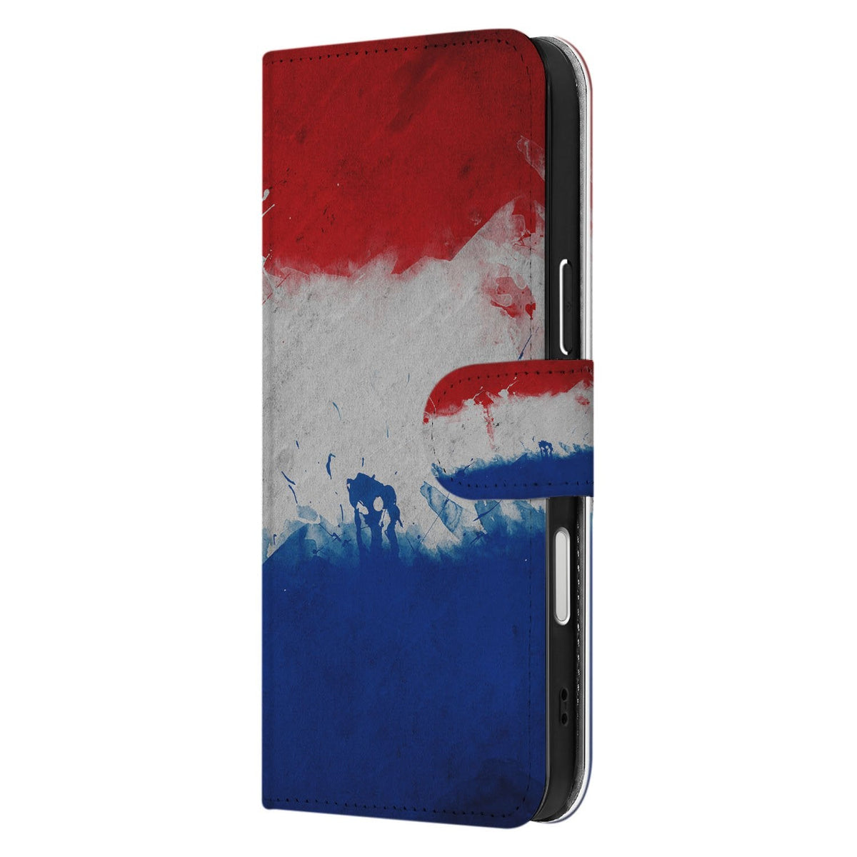 Zijkant van het Nederland portemonnee hoesje voor de iPhone 18 Pro, magnetische sluitlip in beeld