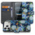 iPhone 18 Pro wallet hoesje IJsvogel, open en gesloten naast elkaar met blauw-witte vogelprint