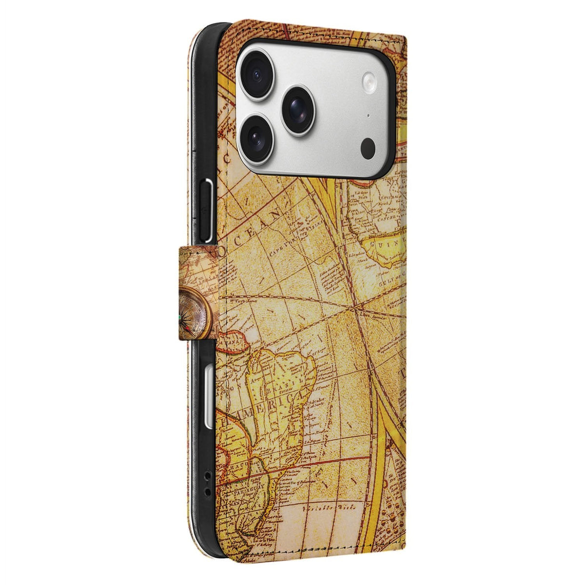 Zijaanzicht van het Kompas wallet hoesje voor de iPhone 18 Pro