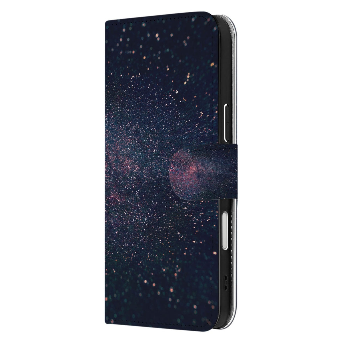 Zijkant van de Stars bookcase iPhone 18 Pro in paars en zwart