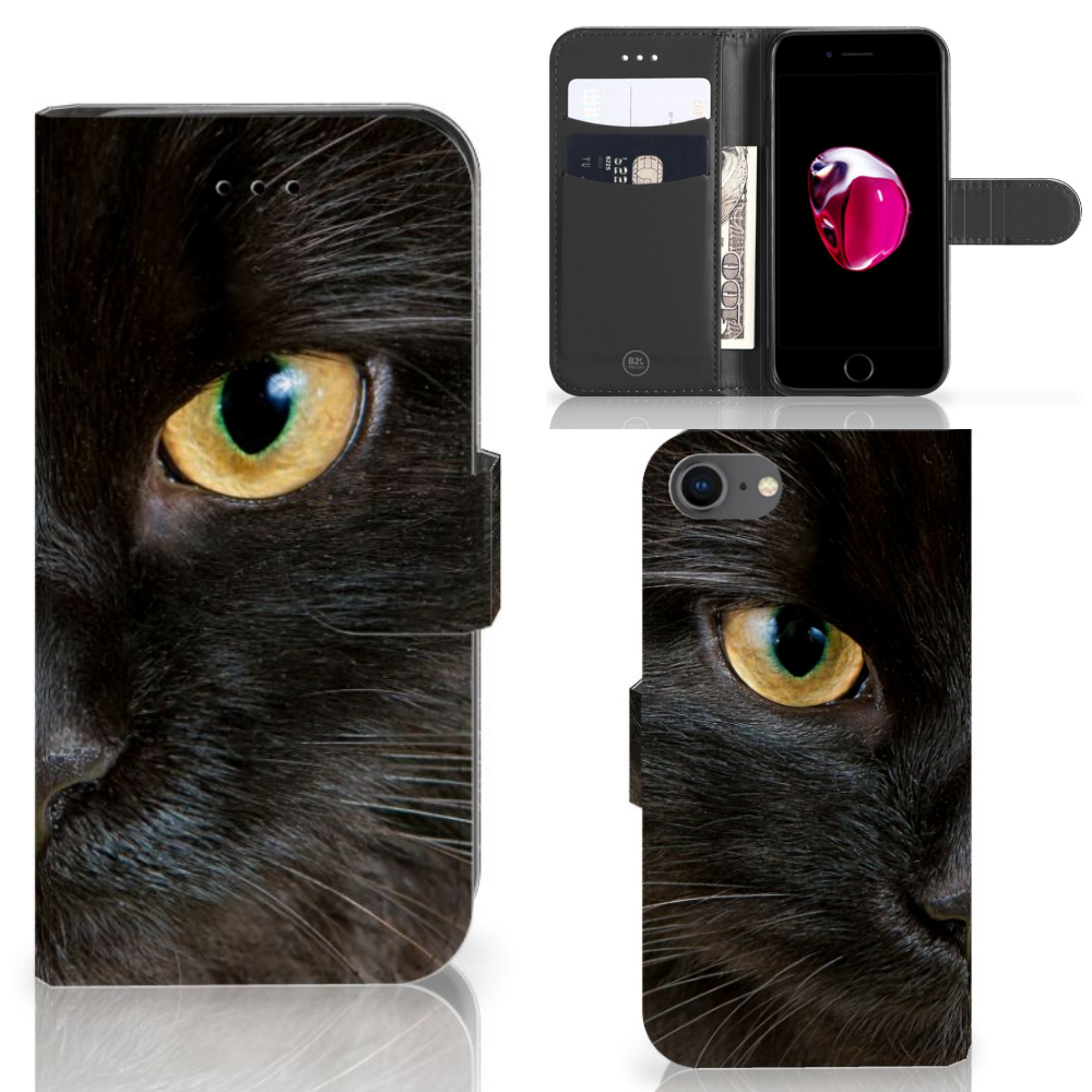 iPhone 7 | 8 | SE (2020) | SE (2022) Telefoonhoesje met Pasjes Zwarte Kat