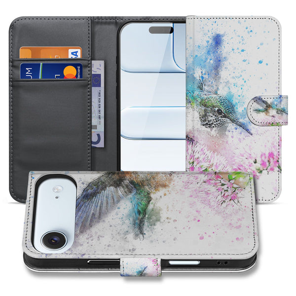 iPhone Air Portemonnee Hoesje Vogel Print Met Drie Pasjes Bescherming en Stijlvol Kunstleer kolibrie print design voorkant
