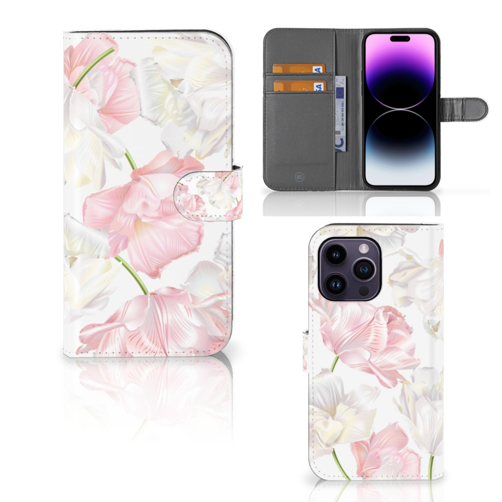 iPhone 15 Pro Max Hoesje Lovely Flowers hoesje met bloemen design voorkant zijkant binnenkant